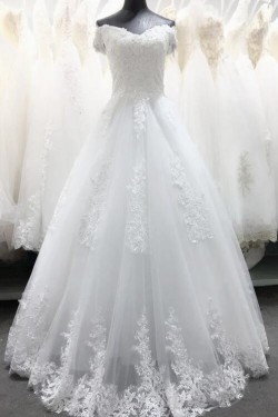 A-Line Lace Off the Shoulder Wedding Dresses Bridal Gowns 903439