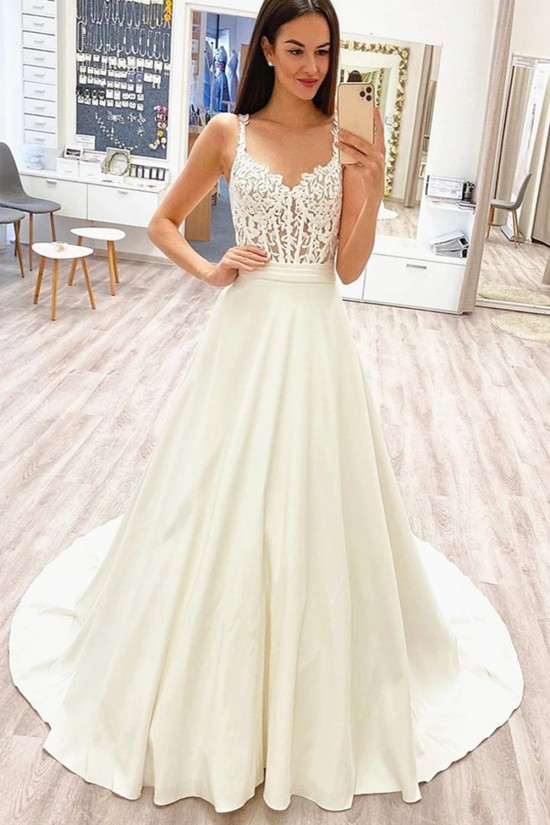 A-Line Lace and Satin Wedding Dresses Bridal Gowns 903441 A-Line Lace and Satin Wedding Dresses Bridal Gowns 903441