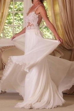 A-Line Lace Long Wedding Dresses Bridal Gowns 903448