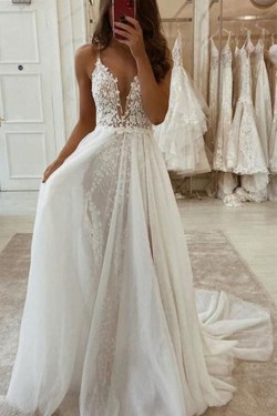 A-Line Lace and Tulle Wedding Dresses Bridal Gowns 903453