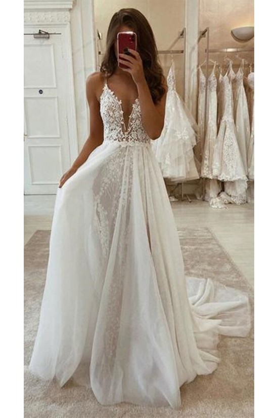 A-Line Lace and Tulle Wedding Dresses Bridal Gowns 903453
