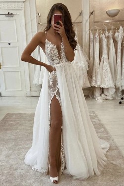 A-Line Lace and Tulle Wedding Dresses Bridal Gowns 903453