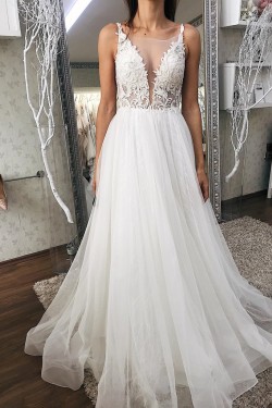 A-Line Lace and Tulle Wedding Dresses Bridal Gowns 903458