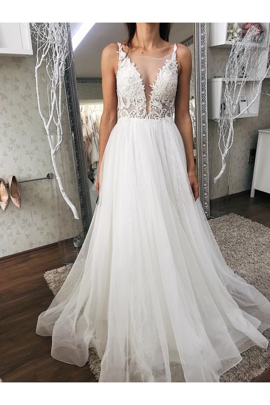 A-Line Lace and Tulle Wedding Dresses Bridal Gowns 903458