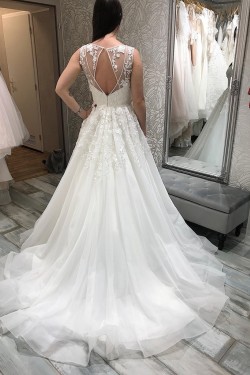A-Line Lace and Tulle V Neck Wedding Dresses Bridal Gowns 903459