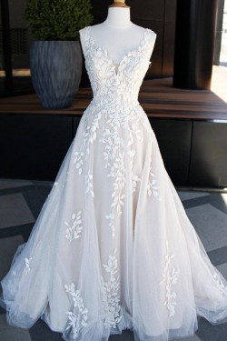 A-Line Lace and Tulle Wedding Dresses Bridal Gowns 903463