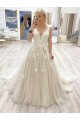 A-Line Lace and Tulle V Neck Wedding Dresses Bridal Gowns 903466