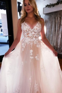 A-Line Lace and Tulle Wedding Dresses Bridal Gowns 903469