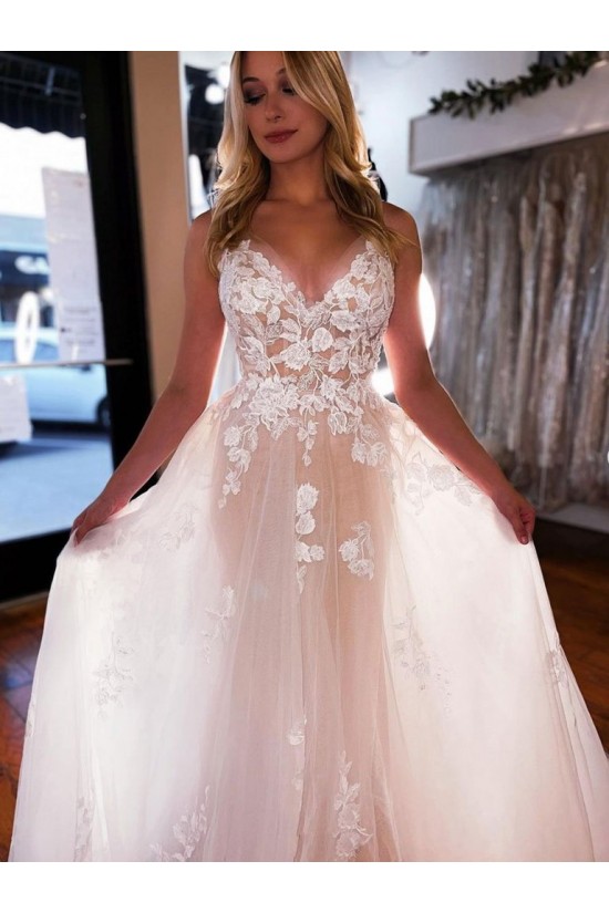 A-Line Lace and Tulle Wedding Dresses Bridal Gowns 903469