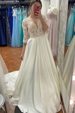 A-Line Lace and Satin Wedding Dresses Bridal Gowns 903471
