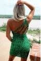 Short Sparkle Sequin One Shoulder Green Tight Prom Dress Homecoming Graduation Dresses 904002