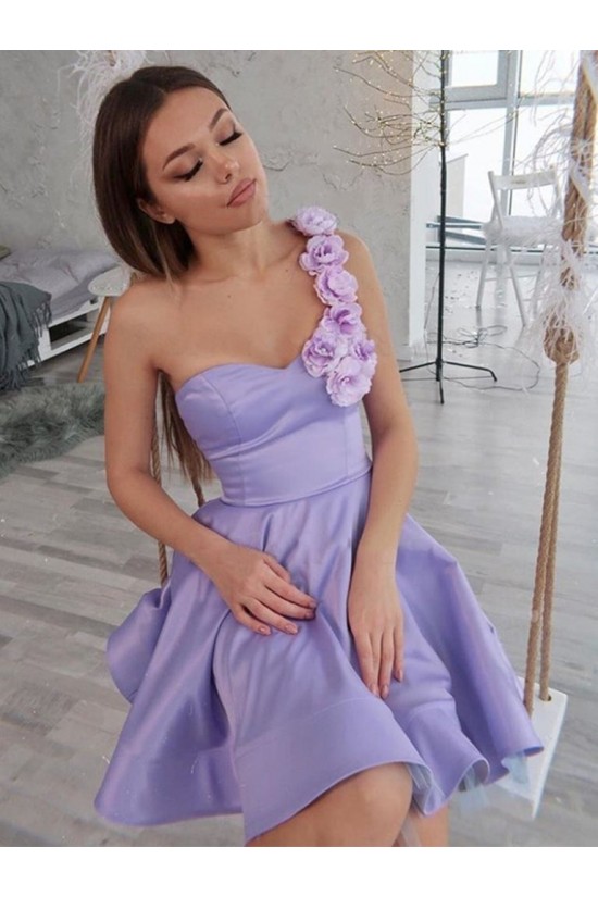 Short One Shoulder Lavender Prom Dress Homecoming Graduation Dresses 904003