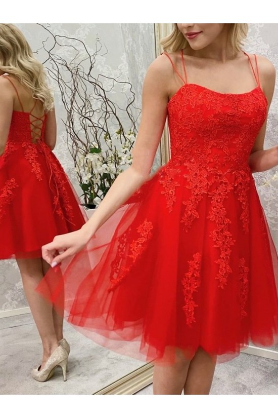 Short Red Lace Prom Dress Homecoming Graduation Dresses 904004