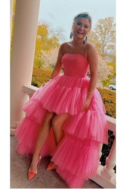 Short High Low Strapless Tulle Prom Dress Homecoming Graduation Dresses 904008