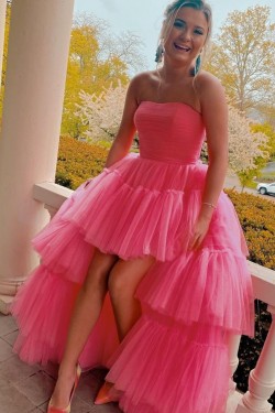 Short High Low Strapless Tulle Prom Dress Homecoming Graduation Dresses 904008