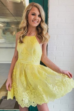 Short Yellow Lace Prom Dress Homecoming Graduation Dresses 904009