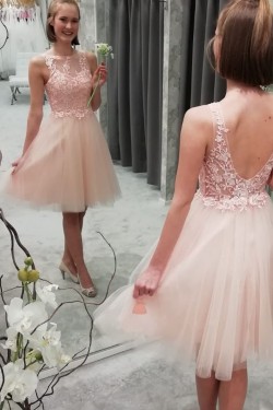 Short Pink Lace and Tulle Prom Dress Homecoming Graduation Cocktail Dresses 904015