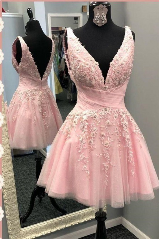 Short Pink Lace and Tulle Prom Dress Homecoming Graduation Cocktail Dresses 904016