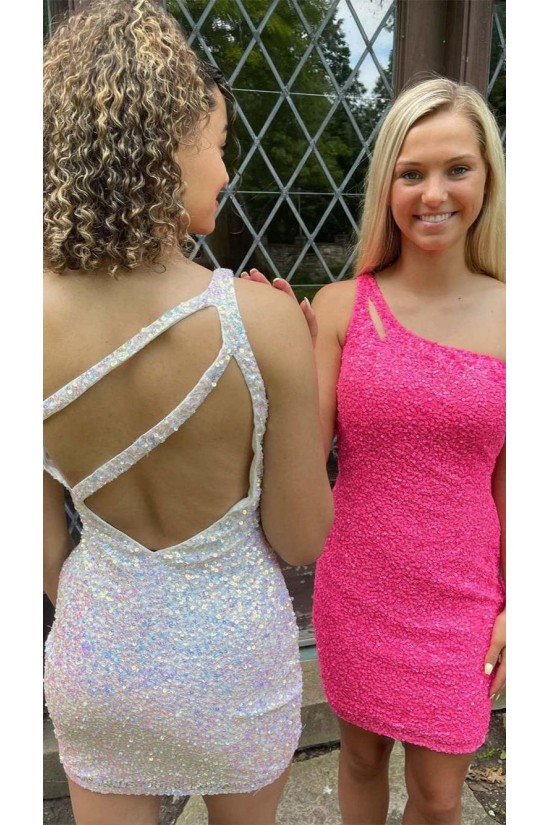 Short Sparkle Sequins One Shoulder Tight Lace Prom Dress Homecoming Graduation Cocktail Dresses 904018