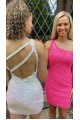 Short Sparkle Sequins One Shoulder Tight Lace Prom Dress Homecoming Graduation Cocktail Dresses 904018
