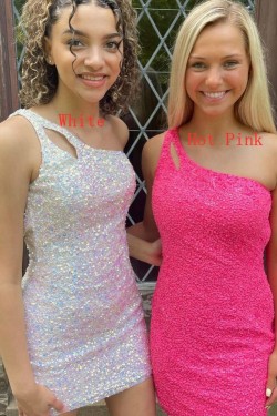 Short Sparkle Sequins One Shoulder Tight Lace Prom Dress Homecoming Graduation Cocktail Dresses 904018