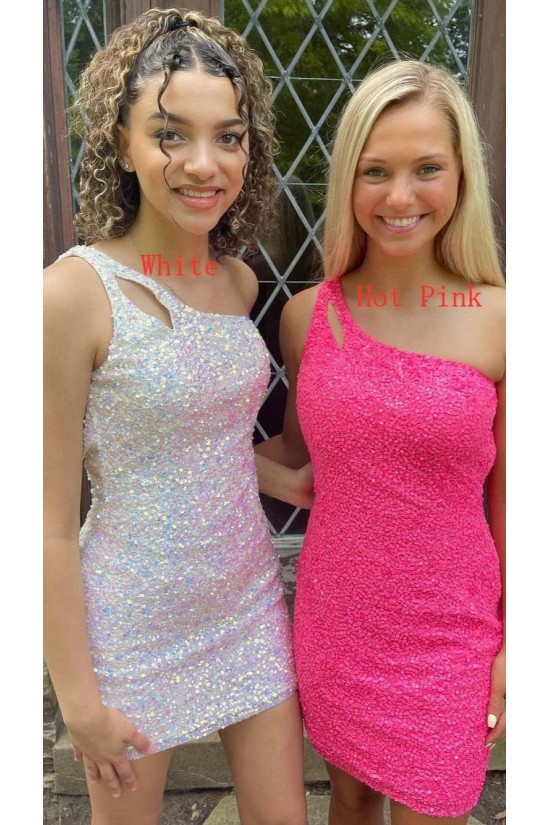 Short Sparkle Sequins One Shoulder Tight Lace Prom Dress Homecoming Graduation Cocktail Dresses 904018