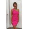 Short Sparkle Sequins One Shoulder Tight Fuchsia Lace Prom Dress Homecoming Graduation Dresses 904019
