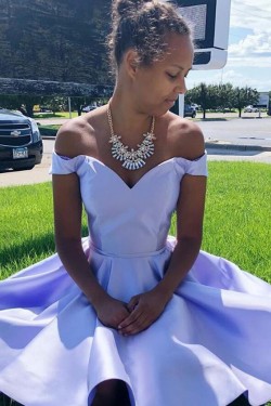 Short Lavender Satin Prom Dress Homecoming Graduation Cocktail Dresses 904028