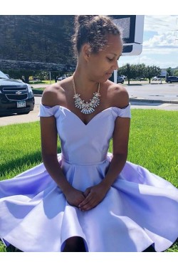 Short Lavender Satin Prom Dress Homecoming Graduation Cocktail Dresses 904028