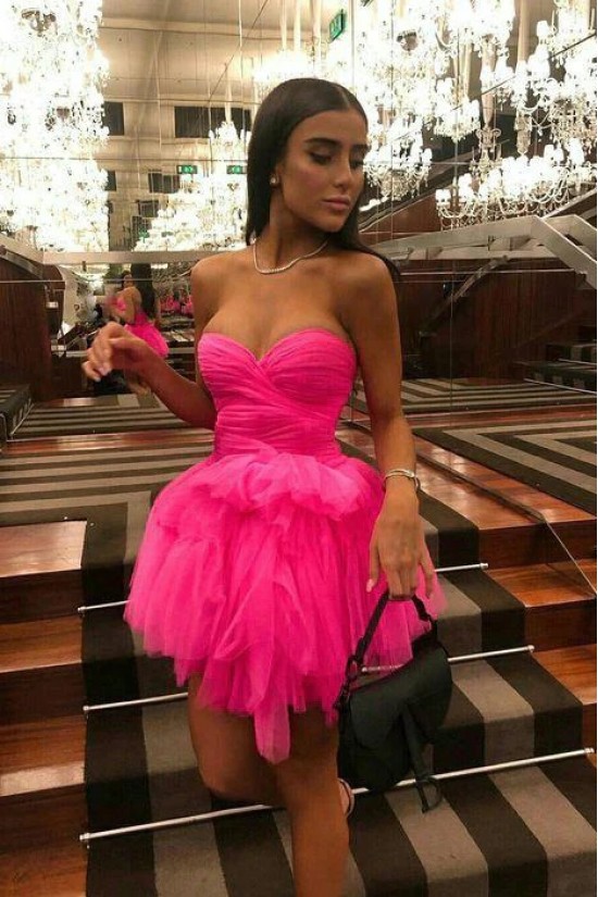 Short Hot Pink Sweetheart Prom Dresses Homecoming Dresses 904038