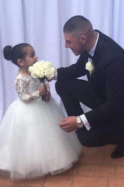 Lace and Tulle Long Sleeves Floor-Length Flower Girl Dresses 905002