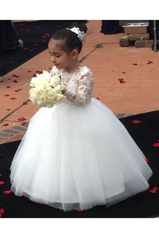 Lace and Tulle Long Sleeves Floor-Length Flower Girl Dresses 905002