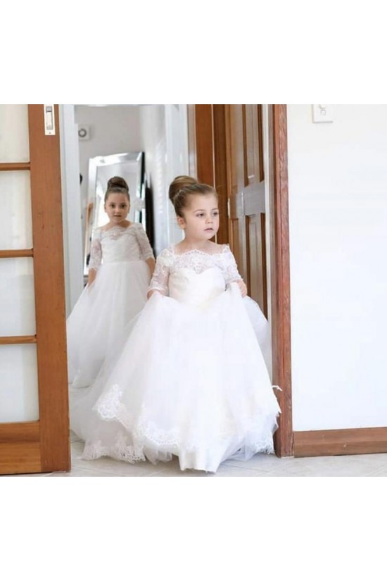 Lace and Tulle Floor-Length Flower Girl Dresses with Sleeves 905003 Lace and Tulle Floor-Length Flower Girl Dresses with Sleeves 905003