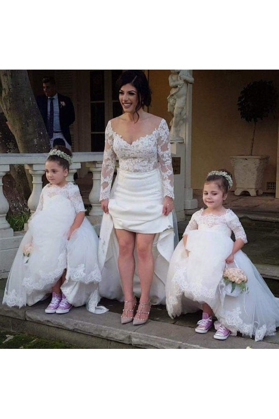Lace and Tulle Floor-Length Flower Girl Dresses with Sleeves 905003 Lace and Tulle Floor-Length Flower Girl Dresses with Sleeves 905003