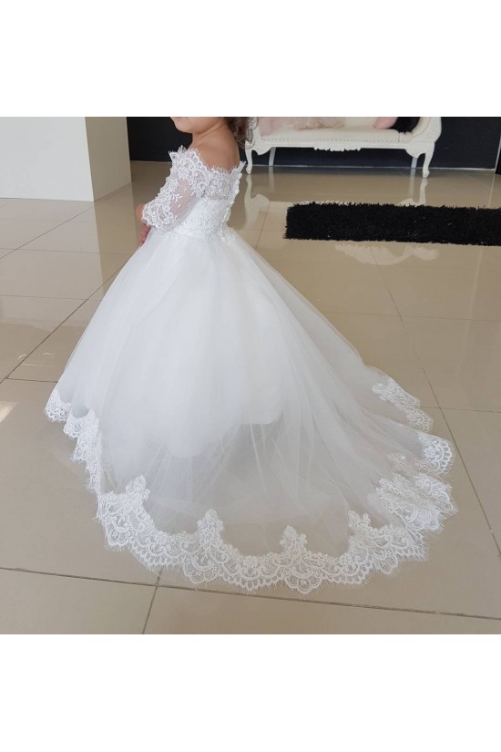 Lace and Tulle Floor-Length Flower Girl Dresses with Sleeves 905003 Lace and Tulle Floor-Length Flower Girl Dresses with Sleeves 905003