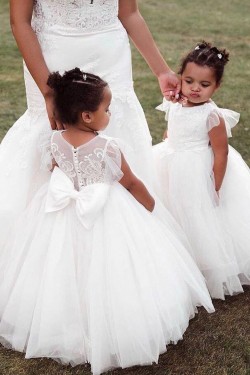 Lace and Tulle Floor-Length Flower Girl Dresses 905005
