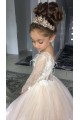A-Line Lace and Tulle Long Sleeves Floor-Length Flower Girl Dresses 905008
