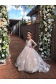 A-Line Lace and Tulle Long Sleeves Floor-Length Flower Girl Dresses 905008