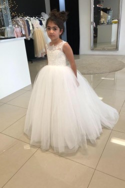 A-Line Lace and Tulle Floor-Length Flower Girl Dresses 905009