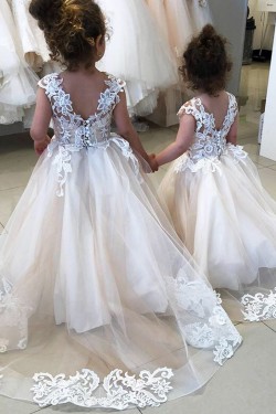 A-Line Lace and Tulle Floor-Length Flower Girl Dresses 905010