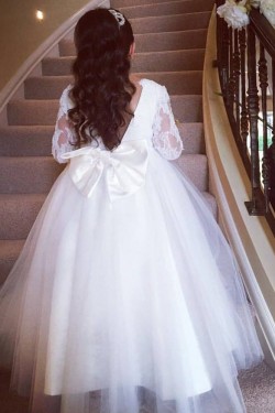 Lace and Tulle Long Sleeves Flower Girl Dresses 905014