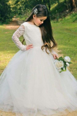 Lace and Tulle Long Sleeves Flower Girl Dresses 905014
