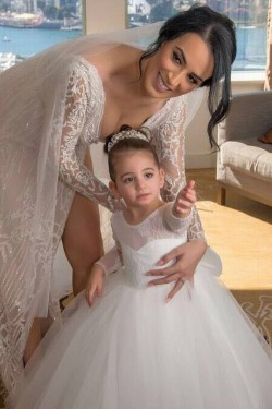 Lace and Tulle Long Sleeves Flower Girl Dresses 905015