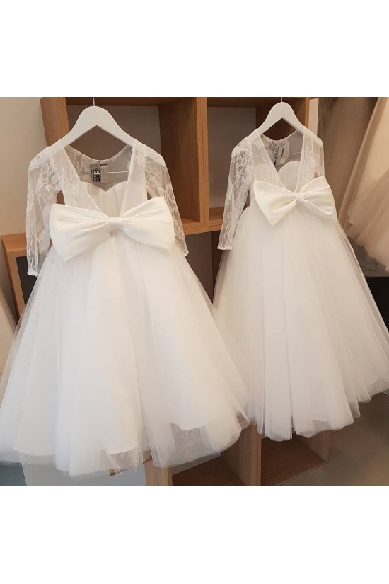 Lace and Tulle Long Sleeves Flower Girl Dresses 905015