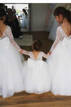 Lace and Tulle Long Sleeves Flower Girl Dresses 905015