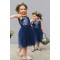 Navy Blue Sequin and Tulle Knee Length Flower Girl Dresses 905021