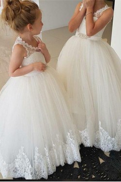Lace and Tulle Floor Length Flower Girl Dresses 905022