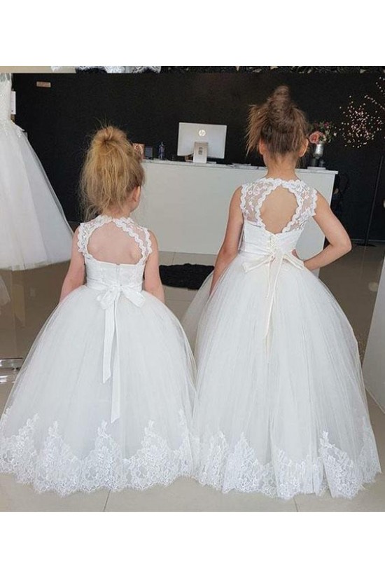 Lace and Tulle Floor Length Flower Girl Dresses 905022
