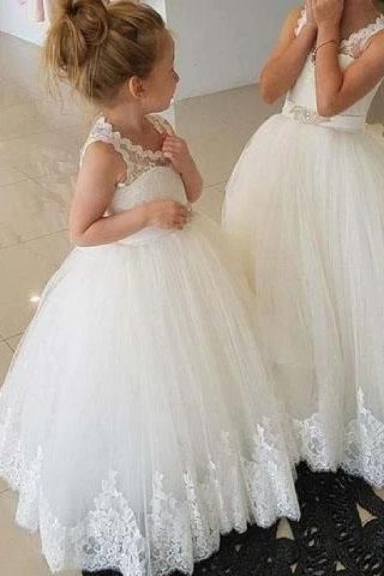 Lace and Tulle Floor Length Flower Girl Dresses 905022
