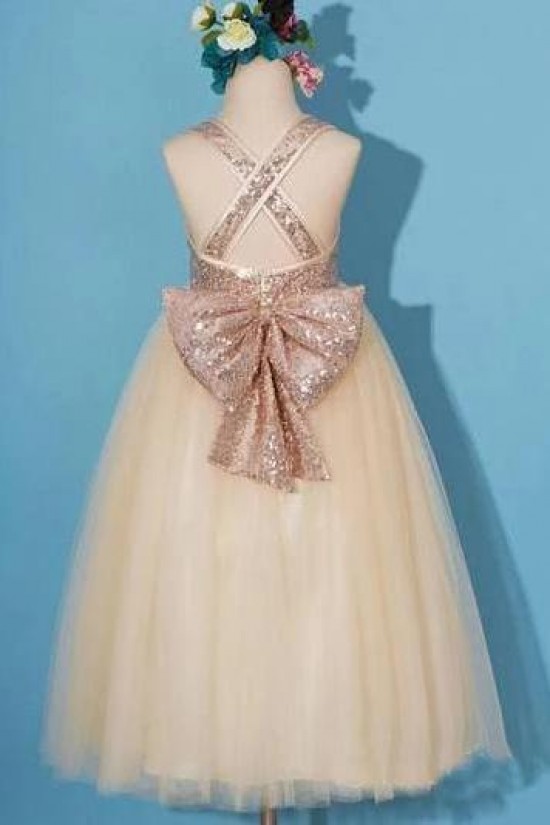 Sequins and Tulle Floor Length Flower Girl Dresses 905023